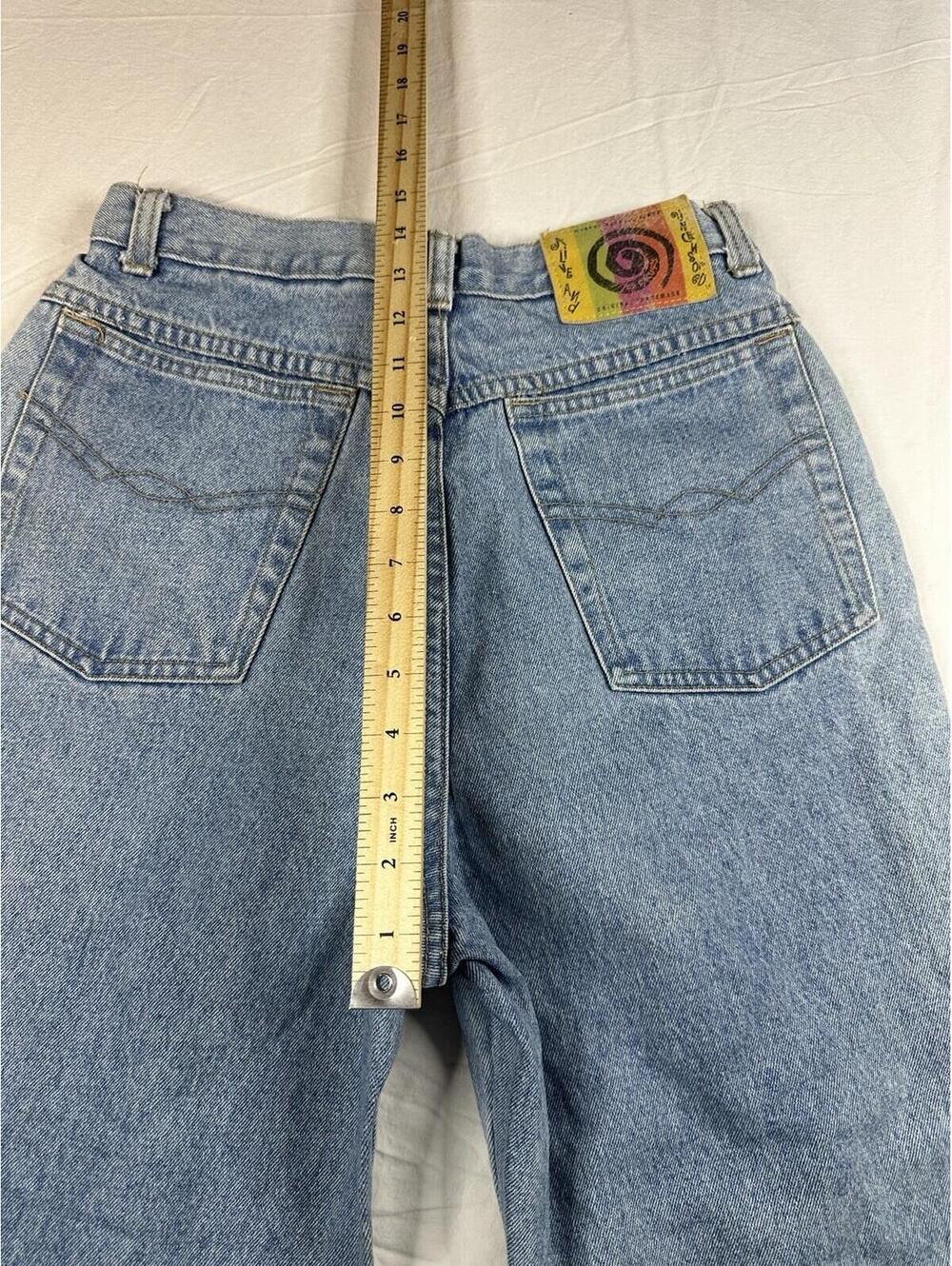 VNT 90s One World Plaid Patchwork Distressed Jeans Size 11 High Rise Straight - Picture 16 of 16